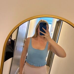 Zara Light Blue Crop Top with Ruffle Hem